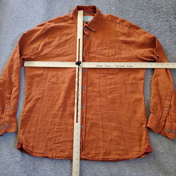 32 Bar Blues Shirt Mens Large Orange Button Up Linen - Picture 7 of 9